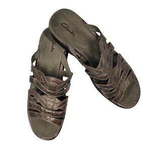 Clarks Metallic Bronze Leather Slides Sandals Size 9